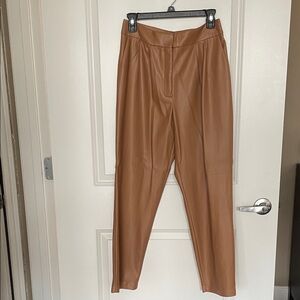 Vegan Leather Pleated Tan Women's Pants
